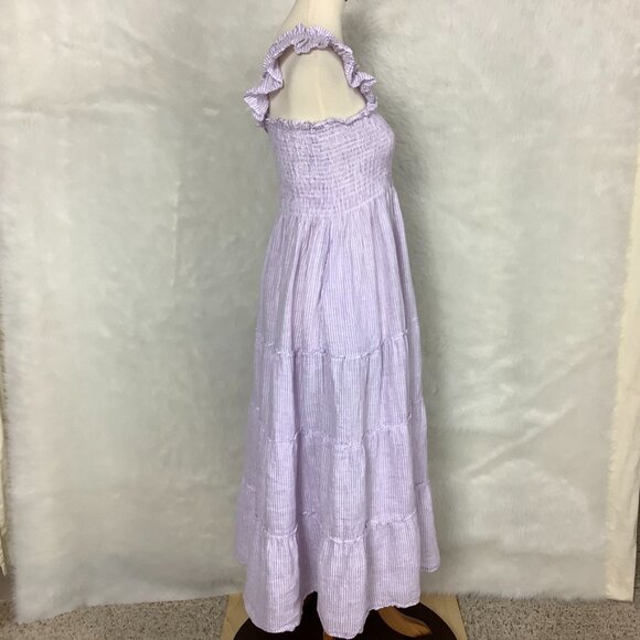 Hill House Lilac Purple & White Stripe Ellie Linen Smocked The Nap Dress - Picture 5 of 7